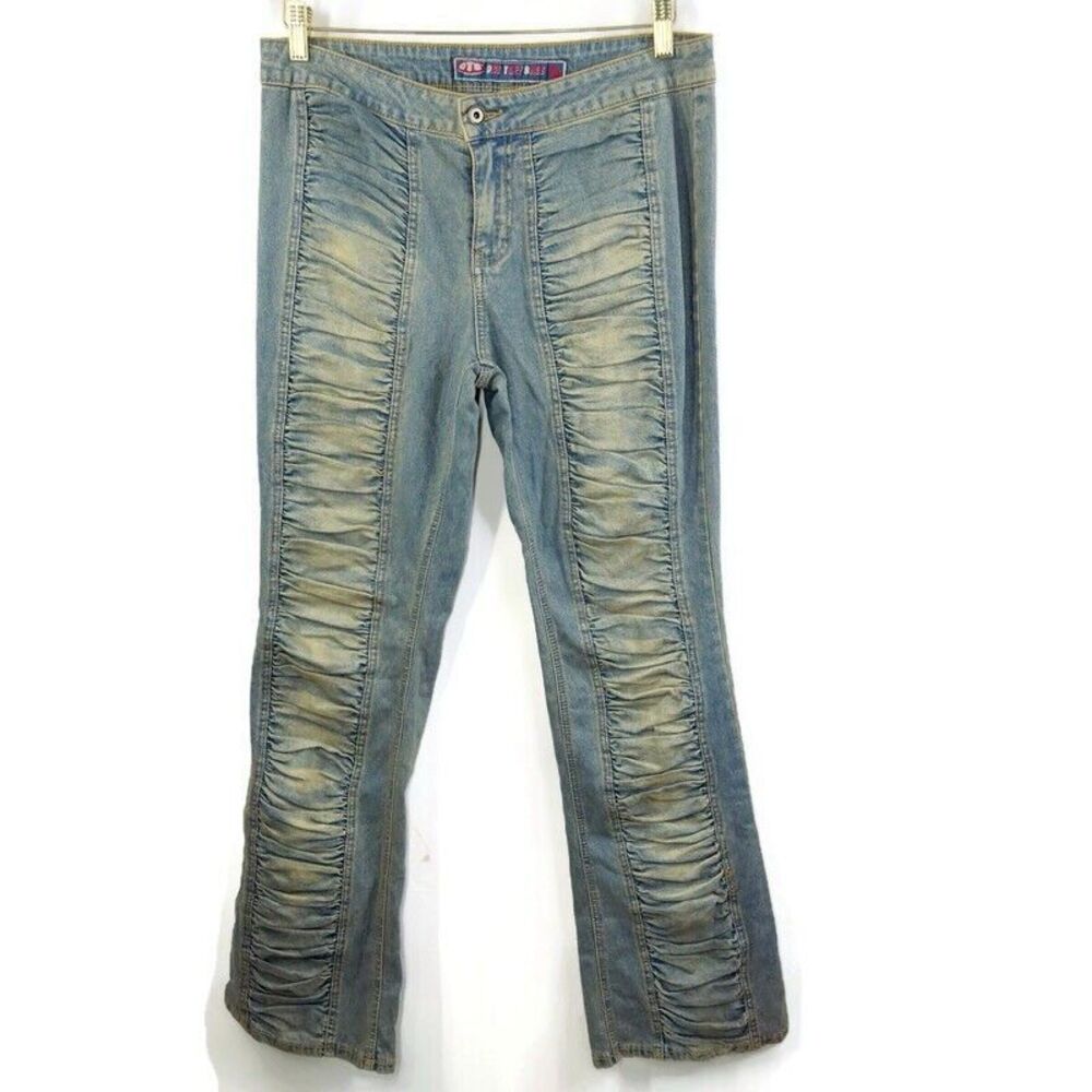 One‎ Tuff Babe Womens Jeans Vintage Y2K Bootcut Ruffle Stretch Loose Size 11/12